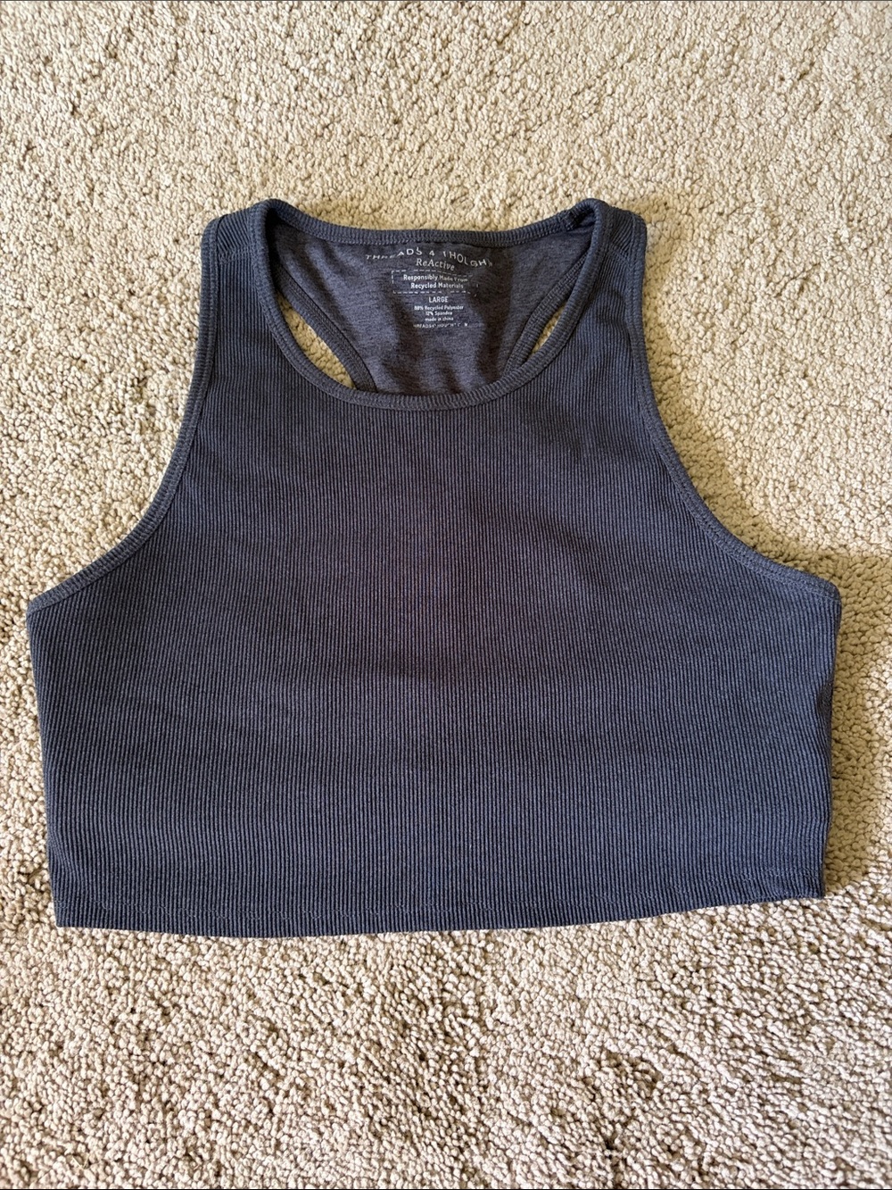 THREADS 4 THOUGHT charcoal grey ribbed crop tank